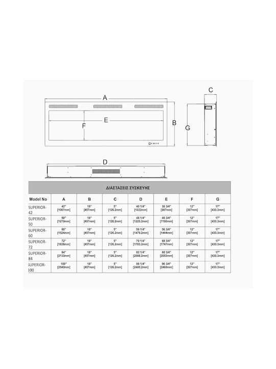 Hitense Wall Mounted Electric Fireplace 1600W 106.7x12.7cm Gray