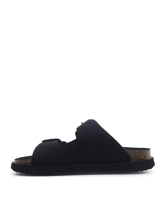 Vibe Leather Women's Flat Sandals Black DFSH-407001