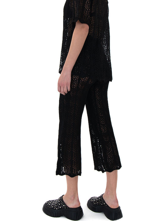 Moutaki Femeiesc Tesatura Pantaloni cu Elastic Drept Negru