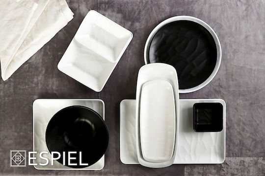 Espiel Wavy Matte Plate Shallow Square made of Melamine White 22x22cm 6pcs