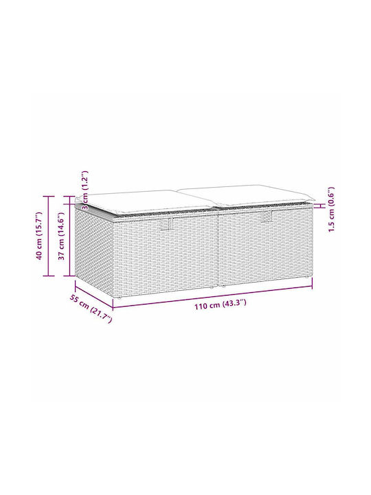 Băncuțe De Grădină Cub Pentru Exterior Rattan Cu Pernă Neagră 2 Bucăți 55x55x37cm