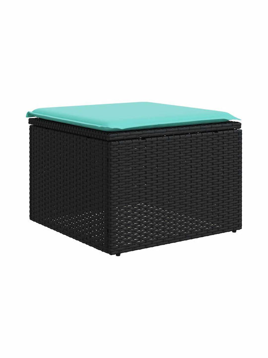 Garden Stool Cube Outdoor Rattan with Cushion Black 2 Pieces 55x55x37cm