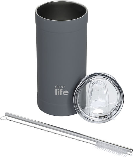 Ecolife Glass Thermos Stainless Steel BPA Free 500ml Stone Grey with Straw