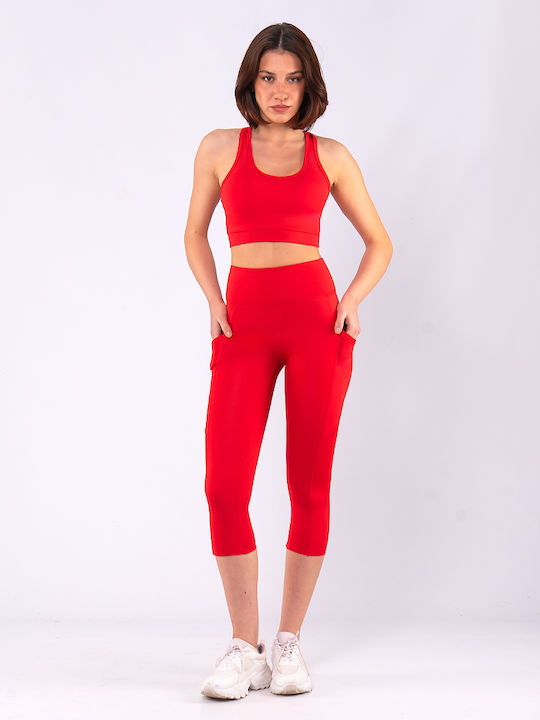 Women's Capri Yoga Legging High Waisted Red