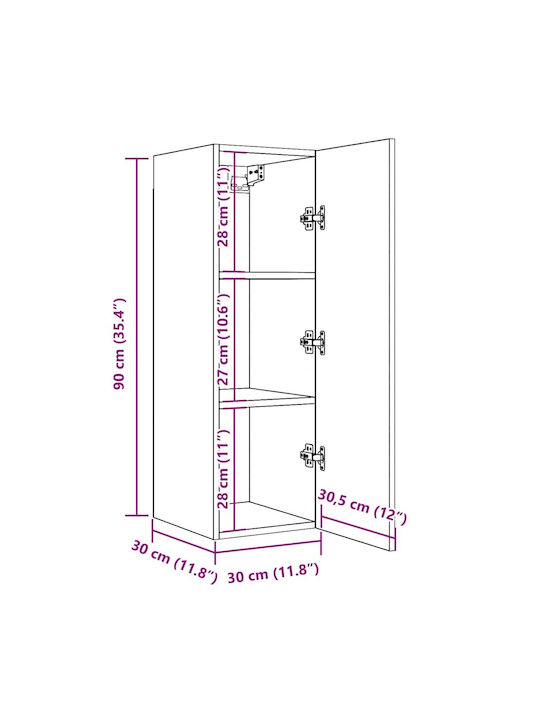 Living Room Display Cabinet Made of Particle Board with Lighting Old Wood 30.5x30x90cm