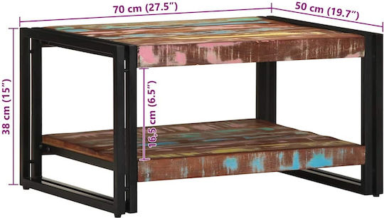 Rectangular Side Coffee Table Made of Solid Wood Multicolour W70xL50xH38cm
