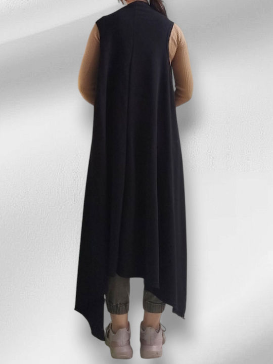 Cardigan Lung Fără Mâneci Pentru Femei Negru