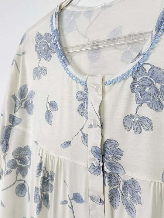 Sorrisino Sommer Damen Nachthemd Ecru Light Blue