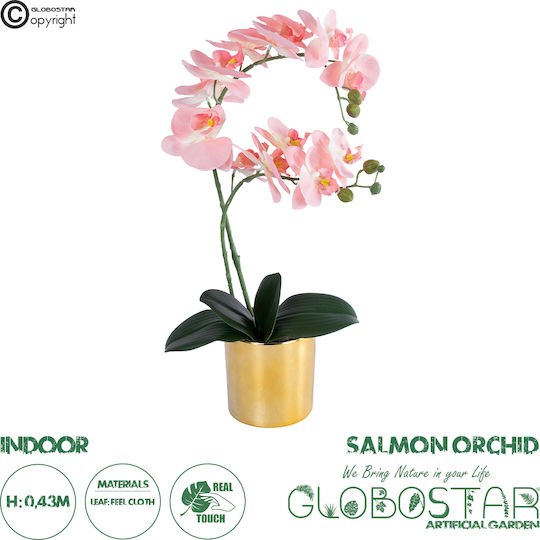 Globostar Artificial Garden Salmon Pink Orchid 21129 Decorative Plant Fuchsia Orchid H43cm