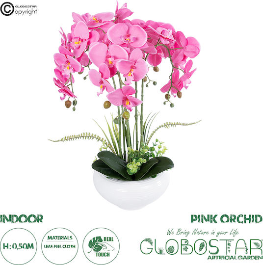 Globostar künstlicher Gartenrosa-Orchidee 21124 Dekorpflanze Rosa-Orchidee H50cm
