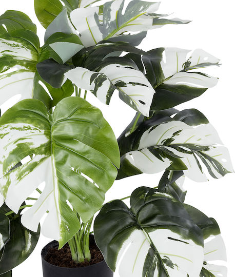 Globostar Künstliche Garten Albino Monstera 20925 Dekorative Pflanze Weiße Monstera H75cm