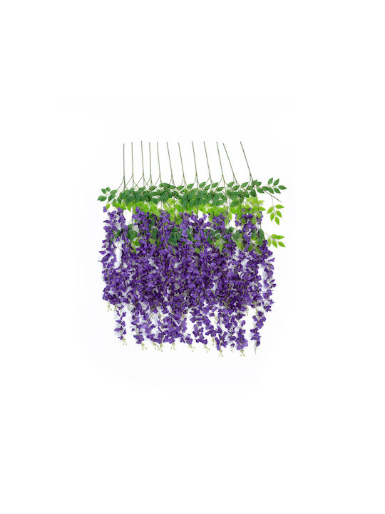Globostar Artificial Garden Violet Wisteria Flower Branch 21509 Set of 12 Decorative Artificial Wisteria Branches Violet Φ45 X H120cm