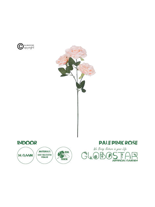 Декоративно изкуствено растение Роза Pink 66см GloboStar
