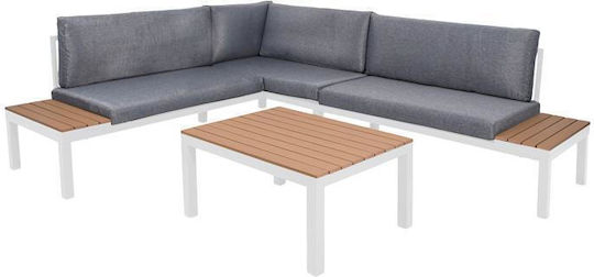 Set Cameră De Zi Pentru Exterior Puebla 3 Piese Albe Cu Perne