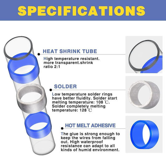 Set 120 Conectori Electrice Profesionali Termocontractabili Onuvio Tuburi Termocontractabile Impermeabile cu Flux pentru Lipire și Etanșare, Cutie de Transport
