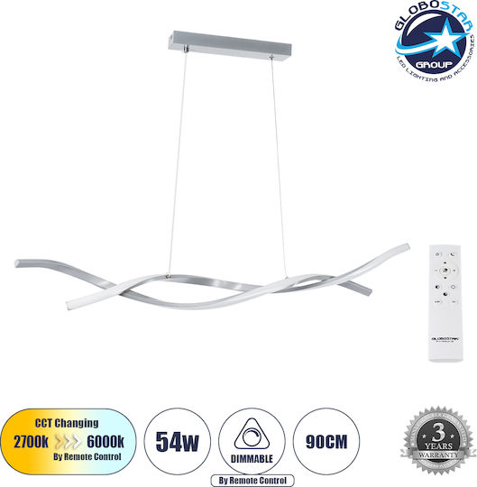 GloboStar Morales Silver LED Pendant Ceiling Light with Warm to Cool White Light Rail 90x14x14cm