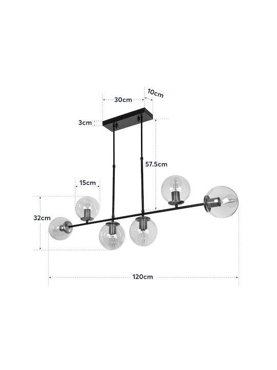 GloboStar Lattice Pendant Light Black Rail for 6 Bulbs E27 130x20x70cm