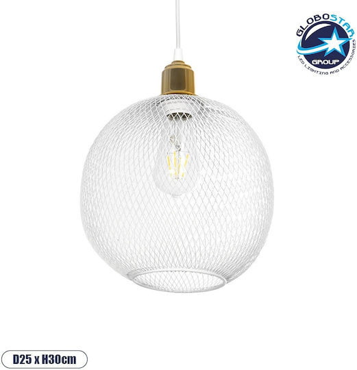 GloboStar Wire Hängelampe Weiß Raster mit Fassung E27 29x29x90cm.