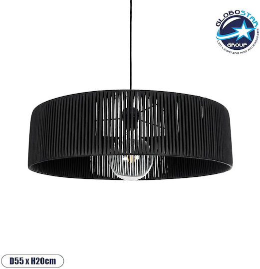 GloboStar Rattan Pendant Light Black Boho with Socket E27 55x55x90cm