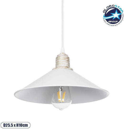 GloboStar Ferro Висящо Таванно Осветително Тяло Бяла Камбанка с Цокъл E27 30x30x15см