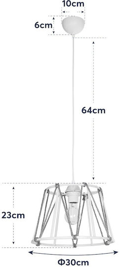 GloboStar Jute Hängelampe Weiß mit Seil für Fassung E27 30x30x75cm.