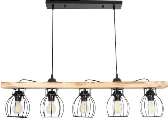 GloboStar Barista Pendant Light Black Rail for 5 Bulbs E27 100x14.5x26cm