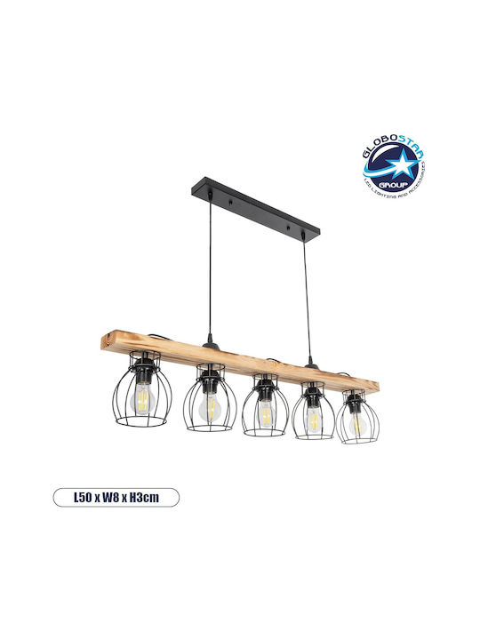 GloboStar Barista Pendant Light Black Rail for 5 Bulbs E27 100x14.5x26cm