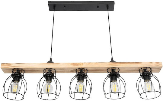 GloboStar Barista Pendant Light Black Rail for 5 Bulbs E27 100x14.5x26cm