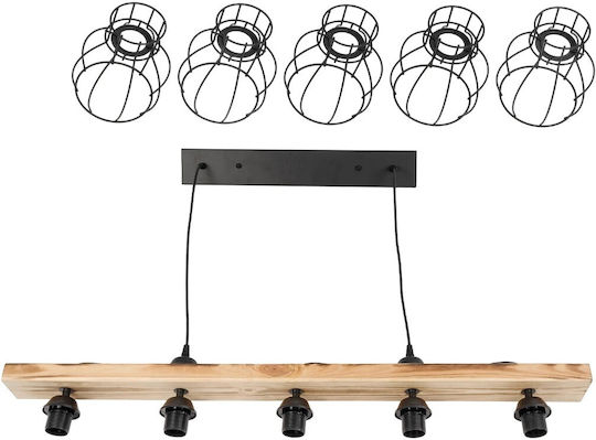 GloboStar Barista Pendant Light Black Rail for 5 Bulbs E27 100x14.5x26cm