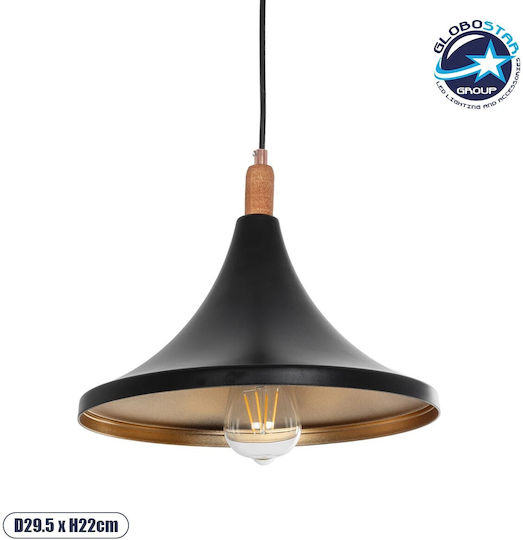 GloboStar Belfry Pendant Light Black Bell with Socket E27 29.5x29.5x90cm