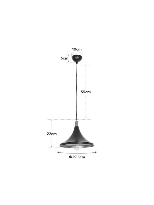 GloboStar Belfry Hängelampe Schwarz Glocke mit Fassung E27 29.5x29.5x90cm.