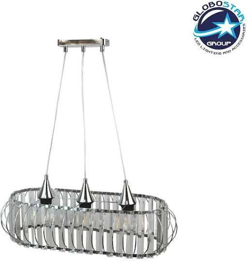 GloboStar Razia Pendant Light Silver with Crystals for Socket E27 60x40x70cm
