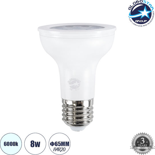 GloboStar LED крушка 8W 85mm за фасунга E27 и форма PAR20 Хладно бяло 800лм Димируем