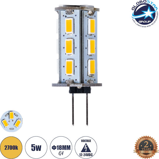 GloboStar LED Bulb 5W for Socket G4 Warm White 500lm Dimmable
