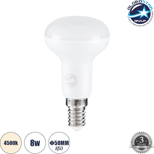 GloboStar LED крушка 8W 89mm за фасунга E14 и форма R50 Неутрално бяло 776лм