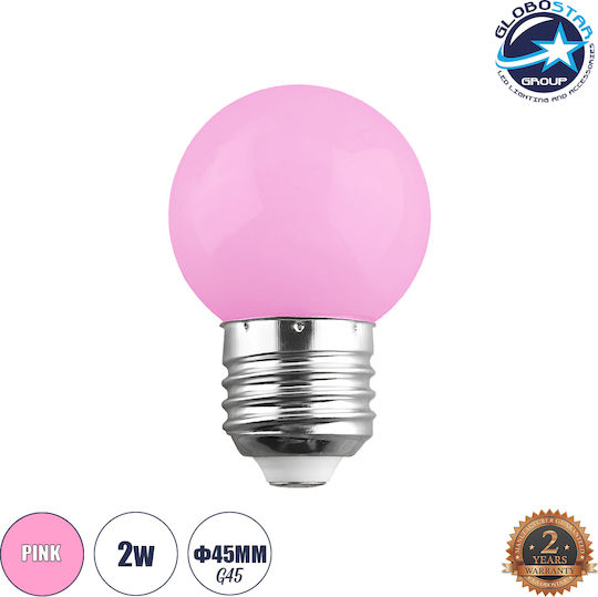 GloboStar Λάμπα LED 2W 70mm για Ντουί E27 και Σχήμα G45 Ροζ 120lm Dimmable