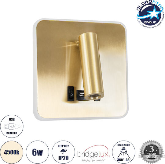 GloboStar Lady-S Modern Lamp Wall with Integrated LED and Natural White Light Gold 15x7cm