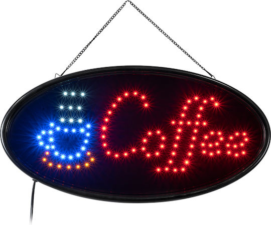 Globostar 75687 Led Sign Oval Signage Coffee Lamp with Oval Marking Ac 230v socket M48 X W1.8 X H24.5cm