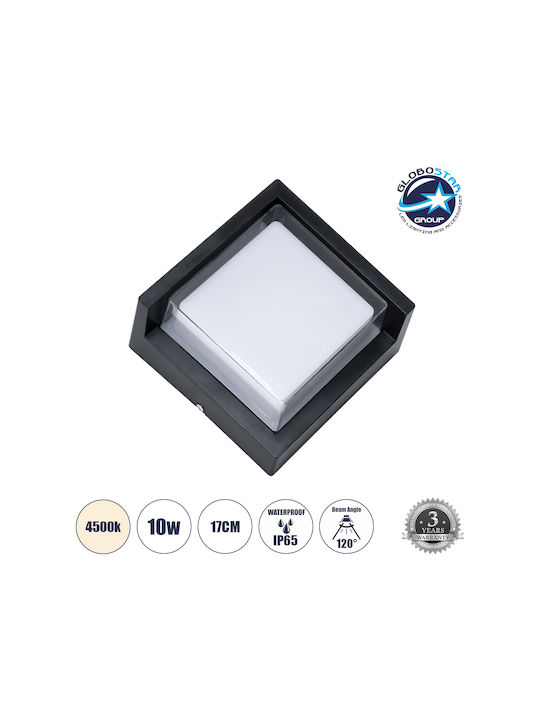 GloboStar Apex Square Wall-Mounted Outdoor Ceiling Lamp LED IP65 10W with Natural White Light 17x17x9cm