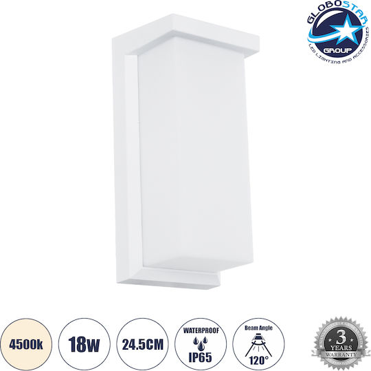 GloboStar Loft Επιτοίχια Εξωτερική Πλαφονιέρα LED IP65 18W με Φυσικό Λευκό Φως 24.5x11x9.5εκ.
