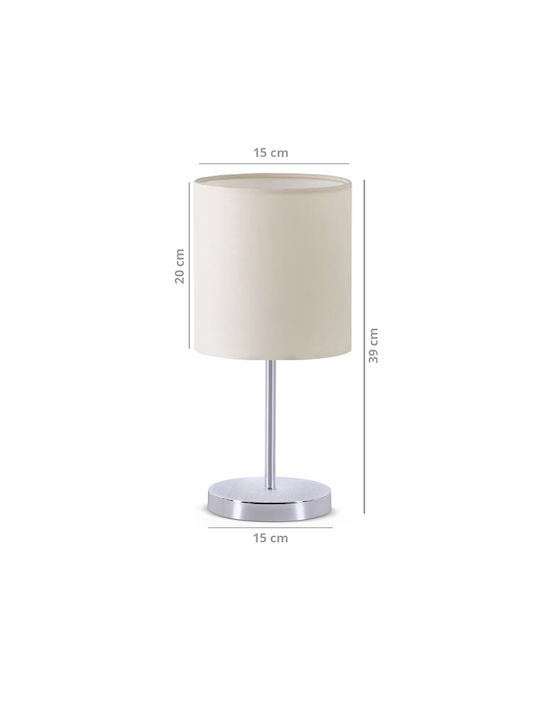 GloboStar Metal Table Lamp for Socket E27 with Beige Shade and Silver Base