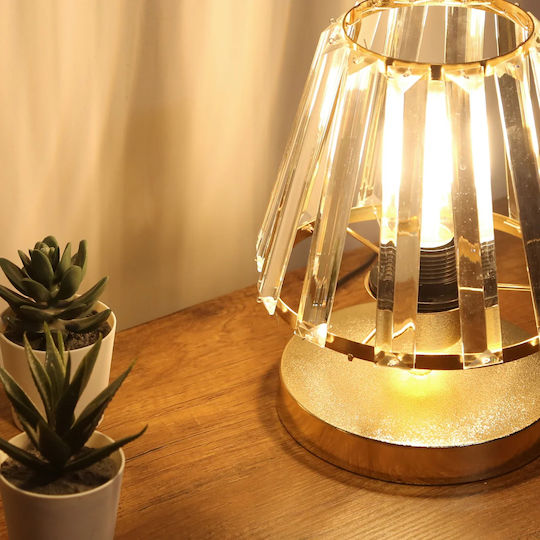 GloboStar Plastic Table Lamp for Socket E27 with Transparent Shade and Gold Base