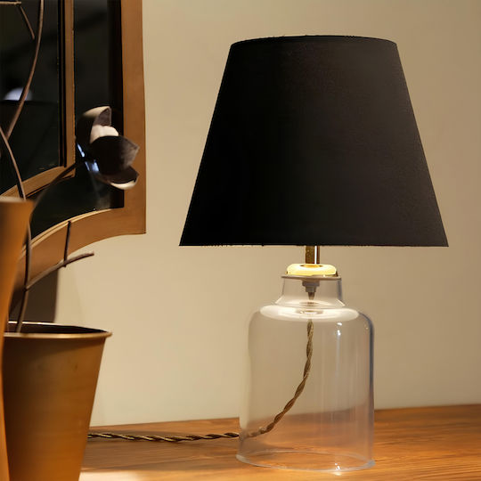 GloboStar Plastic Table Lamp for Socket E27 with Black Shade and Transparent Base