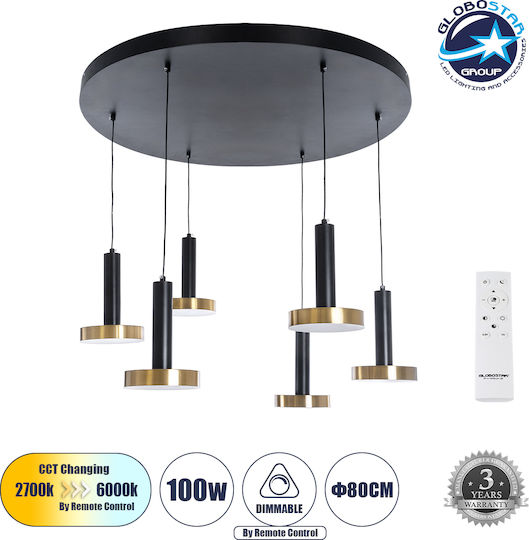GloboStar Zane Deckenleuchte 80cm Schwarz mit Integrierter LED und Fernbedienung