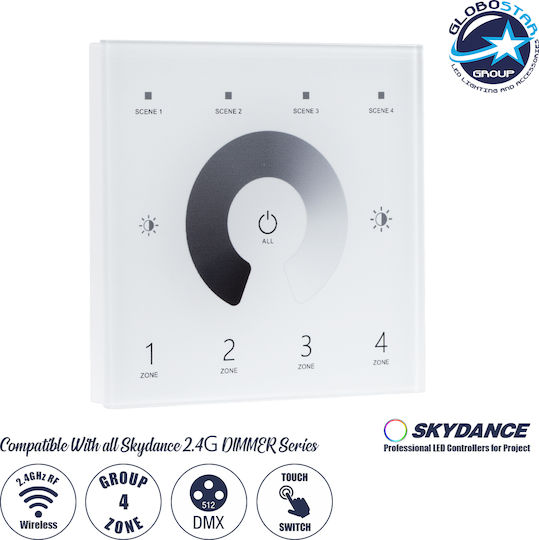 GloboStar Skydance Comutator Cu Variator Montat Pe Perete Cu Rama LED Tactil În Culoare Albă