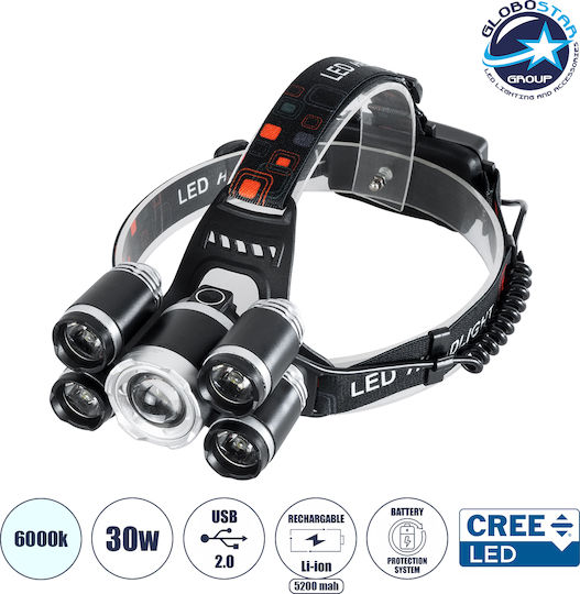 GloboStar Rechargeable Headlamp LED IP44 with Maximum Brightness 5000lm XML2-T6 50pcs Black