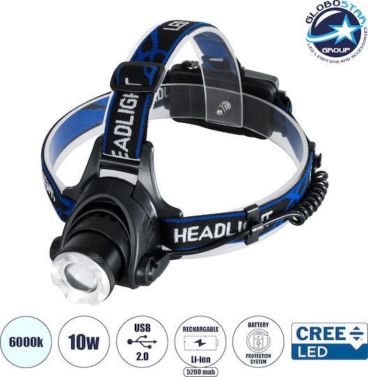 GloboStar Rechargeable Headlamp LED IP44 with Maximum Brightness 1800lm XML2-T6 100pcs Black