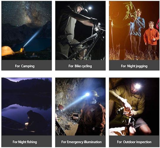 GloboStar Rechargeable Headlamp LED IP44 with Maximum Brightness 5000lm XML2-T6 50pcs Black