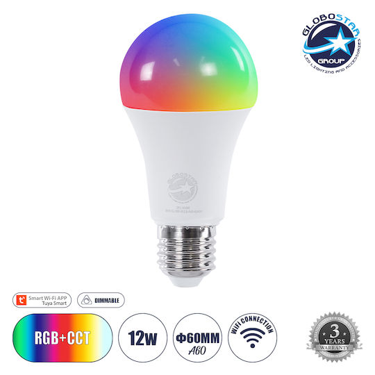 GloboStar Smart LED Bulb 12W for Socket E27 and Shape A60 Adjustable White 1200lm Dimmable