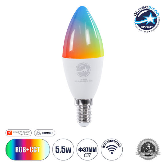 GloboStar Smart LED Bulb 5.5W for Socket E14 and Shape C37 Adjustable White 550lm Dimmable